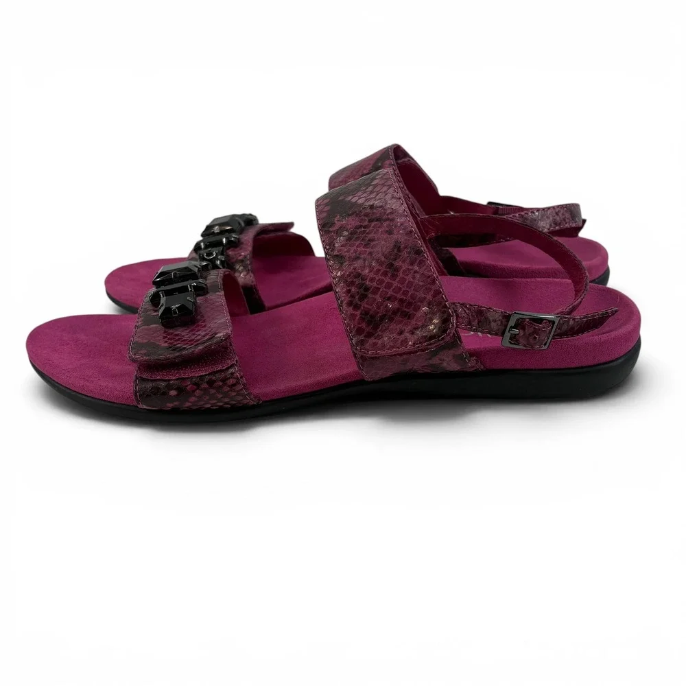 Vionic Magenta Snakeskin Gemstone Embellished Backstrap Sandals Women's Size 9 - Picture 2 of 10
